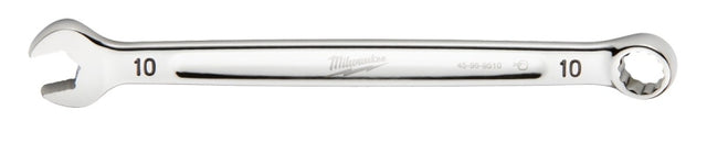 Milwaukee 45-96-9510 Combination Wrench, Metric, 10 mm Head, 6.22 in L, 12-Point, Steel, Chrome-Plated