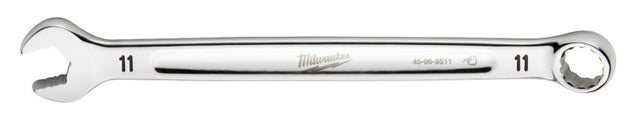 Milwaukee 45-96-9511 Combination Wrench, Metric, 11 mm Head, 6-1/2 in L, 12-Point, Steel, Chrome-Plated
