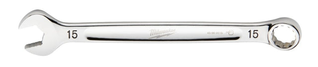 Milwaukee 45-96-9515 Combination Wrench, Metric, 15 mm Head, 7.87 in L, 12-Point, Steel, Chrome-Plated