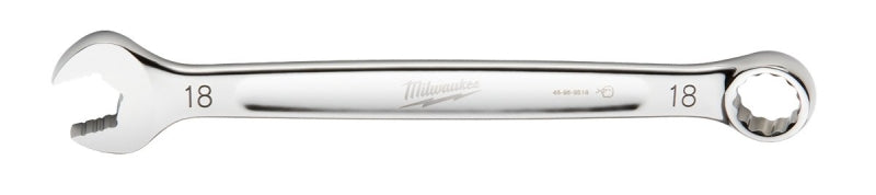 Milwaukee 45-96-9518 Combination Wrench, Metric, 18 mm Head, 9-1/4 in L, 12-Point, Steel, Chrome-Plated