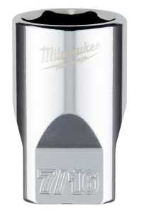 Milwaukee 45-34-9008 Socket, 7/16 in Socket, Standard Socket, 4.921 in OAL, 1/4 in Drive, 6-Point, Chrome