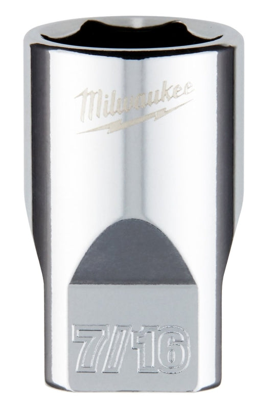 Milwaukee 45-34-9008 Socket, 7/16 in Socket, 1/4 in Drive, 6-Point, Chrome Vanadium Steel, Chrome