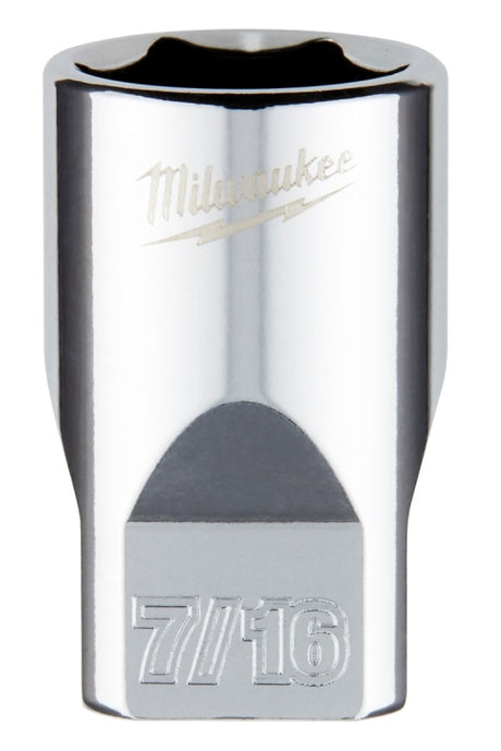 Milwaukee 45-34-9008 Socket, 7/16 in Socket, 1/4 in Drive, 6-Point, Chrome Vanadium Steel, Chrome-Plated