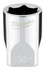 Milwaukee 45-34-9009 Socket, 1/2 in Socket, Standard Socket, 4.921 in OAL, 1/4 in Drive, 6-Point, Chrome Vanadium Steel
