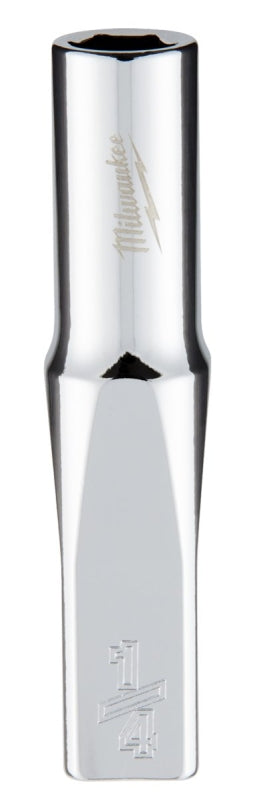 Milwaukee 45-34-9014 Deep Socket, 1/4 in Socket, 1/4 in Drive, 6-Point, Chrome Vanadium Steel, Chrome-Plated