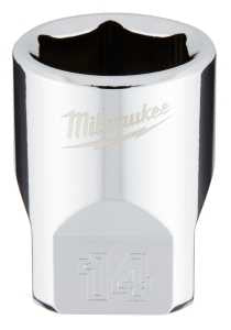 Milwaukee 45-34-9040 Socket, 14 mm Socket, Standard Socket, 4.921 in OAL, 1/4 in Drive, 6-Point, Chrome Vanadium Steel