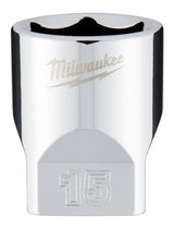 Milwaukee 45-34-9041 Socket, 15 mm Socket, Standard Socket, 4.921 in OAL, 1/4 in Drive, 6-Point, Chrome Vanadium Steel