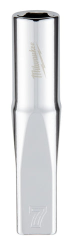 Milwaukee 45-34-9045 Deep Socket, 7 mm Socket, 1/4 in Drive, 6-Point, Chrome Vanadium Steel, Chrome-Plated
