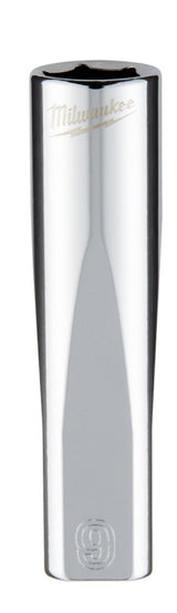 Milwaukee 45-34-9047 Socket, 9 mm Socket, Deep Socket, 2.559 in OAL, 1/4 in Drive, 6-Point, Chrome Vanadium Steel
