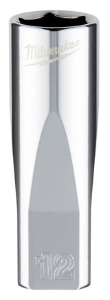Milwaukee 45-34-9050 Socket, 12 mm Socket, Deep Socket, 2.559 in OAL, 1/4 in Drive, 6-Point, Chrome Vanadium Steel