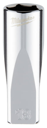 Milwaukee 45-34-9051 Socket, 13 mm Socket, Deep Socket, 2.559 in OAL, 1/4 in Drive, 6-Point, Chrome Vanadium Steel