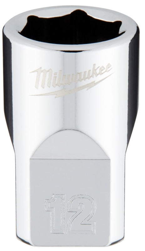 Milwaukee 45-34-9082 Socket, 12 mm Socket, 3/8 in Drive, 6-Point, Chrome Vanadium Steel, Chrome-Plated
