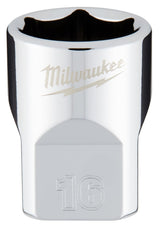 Milwaukee 45-34-9086 Socket, 16 mm Socket, Standard Socket, 3/8 in Drive, 6-Point, Chrome Vanadium Steel, Chrome