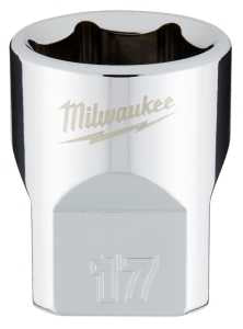 Milwaukee 45-34-9087 Socket, 17 mm Socket, Standard Socket, 3.543 in OAL, 3/8 in Drive, 6-Point, Chrome Vanadium Steel