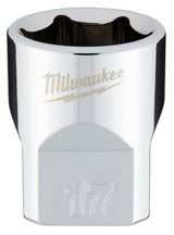 Milwaukee 45-34-9087 Socket, 17 mm Socket, Standard Socket, 3.543 in OAL, 3/8 in Drive, 6-Point, Chrome Vanadium Steel