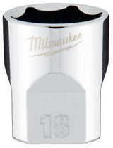 Milwaukee 45-34-9088 Socket, 18 mm Socket, Standard Socket, 3.543 in OAL, 3/8 in Drive, 6-Point, Chrome Vanadium Steel