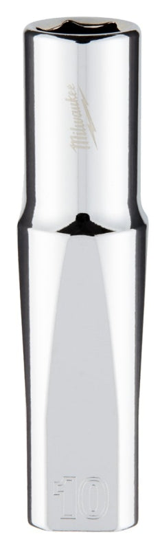 Milwaukee 45-34-0010 Deep Socket, 10 mm Socket, 3/8 in Drive, 6-Point, Chrome Vanadium Steel, Chrome-Plated