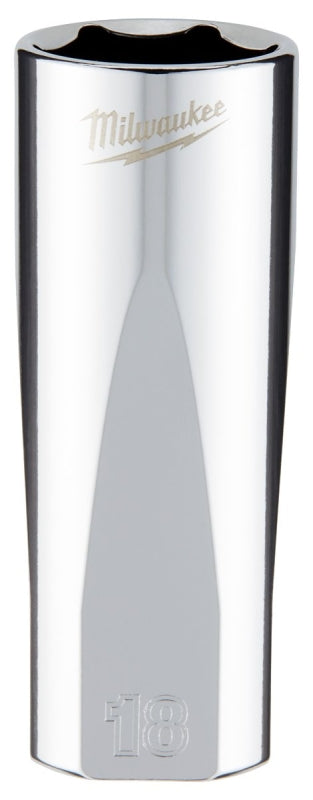 Milwaukee 45-34-0118 Deep Socket, 18 mm Socket, 3/8 in Drive, 6-Point, Chrome Vanadium Steel, Chrome-Plated