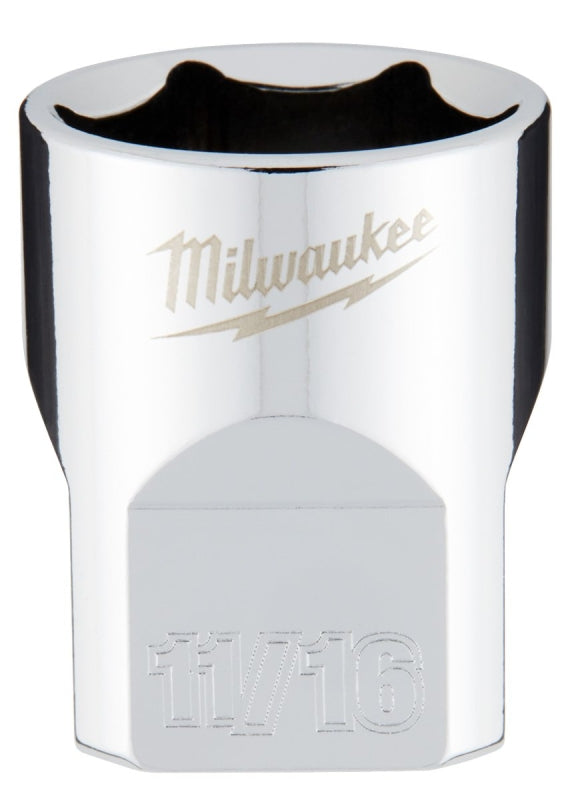 Milwaukee 45-34-9067 Socket, 11/16 in Socket, Standard Socket, 3.543 in OAL, 3/8 in Drive, 6-Point, Chrome