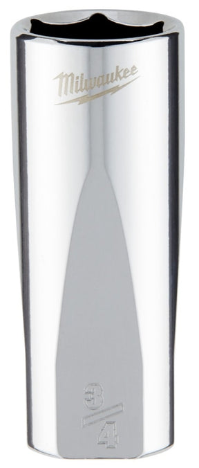Milwaukee 45-34-7500 Deep Socket, 3/4 in Socket, 3/8 in Drive, 6-Point, Chrome Vanadium Steel, Chrome-Plated