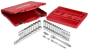Milwaukee 48-22-9008 Ratchet and Socket Set, Chrome Vanadium Steel, Chrome-Plated, Red