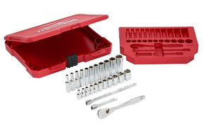 Milwaukee 48-22-9404 Ratchet and Socket Set, Chrome Vanadium Steel, Chrome-Plated, Red