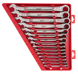 Milwaukee 48-22-9416 Ratcheting Combination Wrench Set, 15-Piece, Alloy Steel, Chrome-Plated