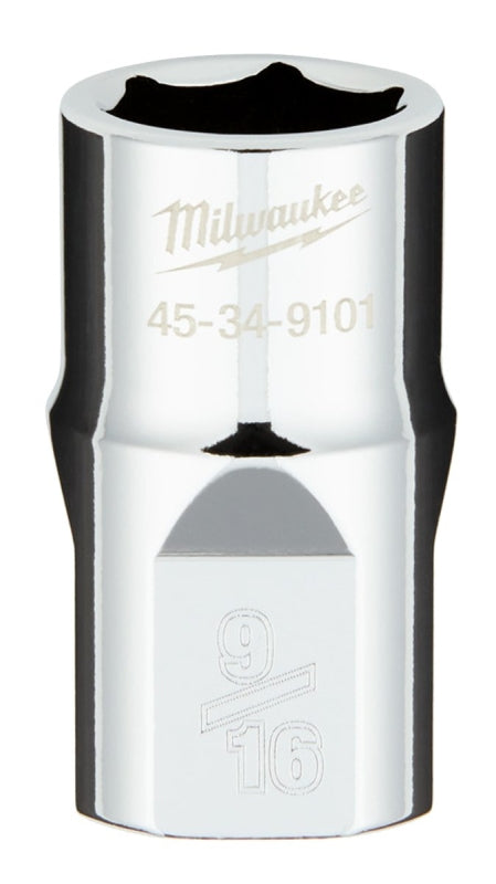 Milwaukee 45-34-9101 Socket, 9/16 in Socket, 1/2 in Drive, 6-Point, Chrome Vanadium Steel, Chrome