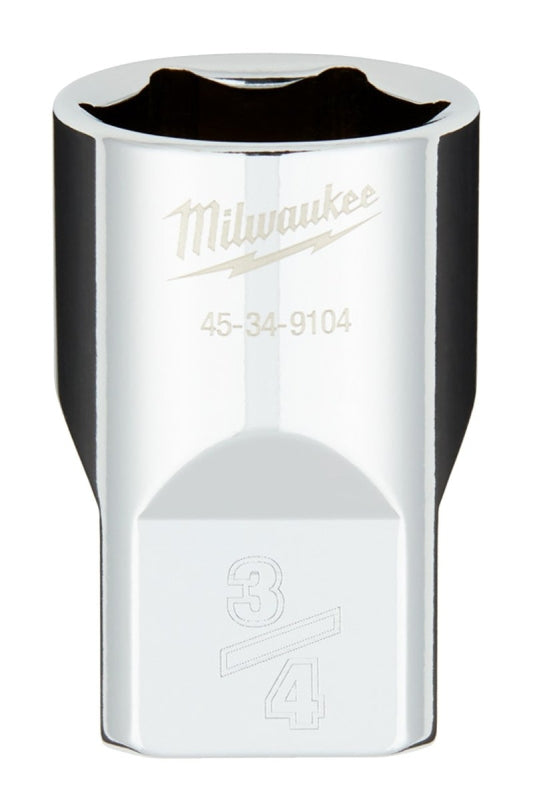 Milwaukee 45-34-9104 Socket, 3/4 in Socket, Standard Socket, 1.02 in OAL, 1/2 in Drive, 6-Point, Chrome Vanadium Steel