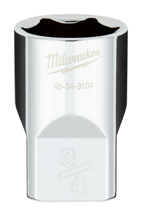 Milwaukee 45-34-9104 Socket, 3/4 in Socket, 1/2 in Drive, 6-Point, Chrome Vanadium Steel, Chrome-Plated