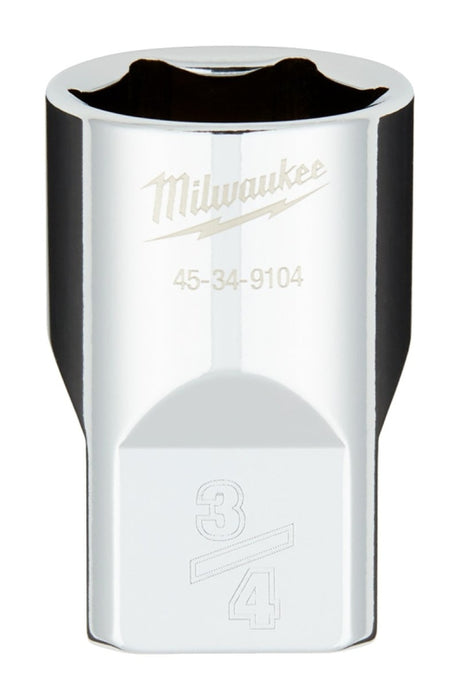 Milwaukee 45-34-9104 Socket, 3/4 in Socket, 1/2 in Drive, 6-Point, Chrome Vanadium Steel, Chrome-Plated