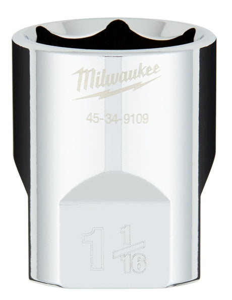 Milwaukee 45-34-9109 Socket, 1-1/16 in Socket, 1/2 in Drive, 6-Point, Chrome Vanadium Steel, Chrome-Plated
