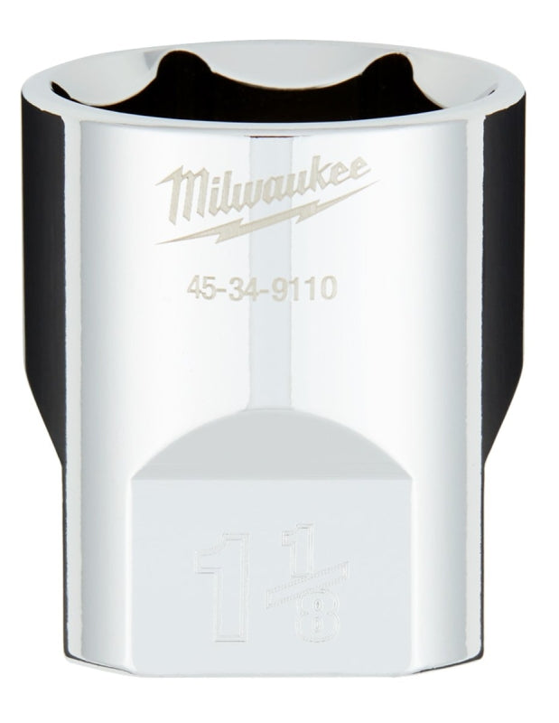 Milwaukee 45-34-9110 Socket, 1-1/8 in Socket, 1/2 in Drive, 6-Point, Chrome Vanadium Steel, Chrome-Plated