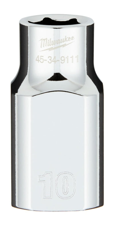 Milwaukee 45-34-9111 Socket, 10 mm Socket, Standard Socket, 0.85 in OAL, 1/2 in Drive, 6-Point, Chrome Vanadium Steel