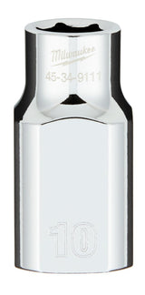 Milwaukee 45-34-9111 Socket, 10 mm Socket, Standard Socket, 0.85 in OAL, 1/2 in Drive, 6-Point, Chrome Vanadium Steel