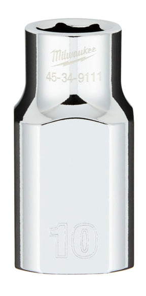 Milwaukee 45-34-9111 Socket, 10 mm Socket, 1/2 in Drive, 6-Point, Chrome Vanadium Steel, Chrome-Plated