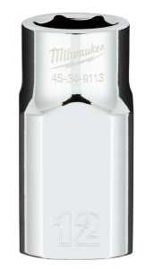 Milwaukee 45-34-9113 Socket, 12 mm Socket, Standard Socket, 1/2 in Drive, 6-Point, Chrome Vanadium Steel, Chrome