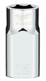 Milwaukee 45-34-9113 Socket, 12 mm Socket, Standard Socket, 1/2 in Drive, 6-Point, Chrome Vanadium Steel, Chrome