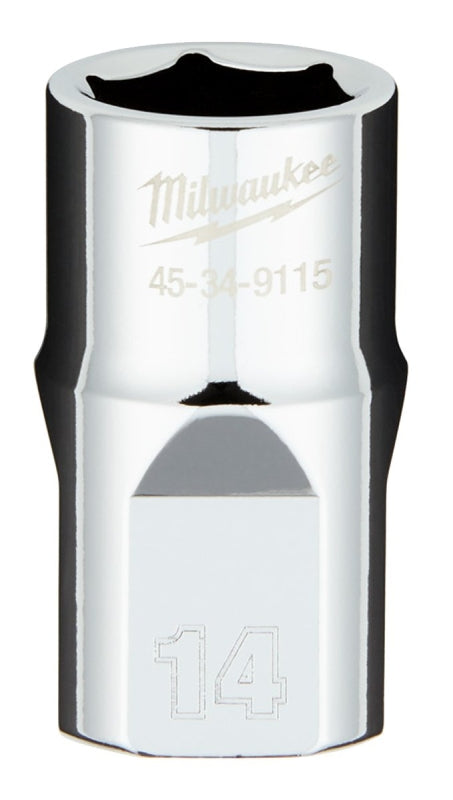 Milwaukee 45-34-9115 Socket, 14 mm Socket, 1/2 in Drive, 6-Point, Chrome Vanadium Steel, Chrome-Plated