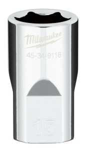 Milwaukee 45-34-9116 Socket, 15 mm Socket, Standard Socket, 1/2 in Drive, 6-Point, Chrome Vanadium Steel, Chrome