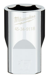 Milwaukee 45-34-9118 Socket, 17 mm Socket, Standard Socket, 1/2 in Drive, 6-Point, Chrome Vanadium Steel, Chrome