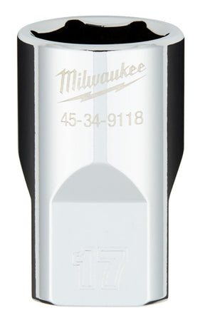 Milwaukee 45-34-9118 Socket, 17 mm Socket, 1/2 in Drive, 6-Point, Chrome Vanadium Steel, Chrome-Plated