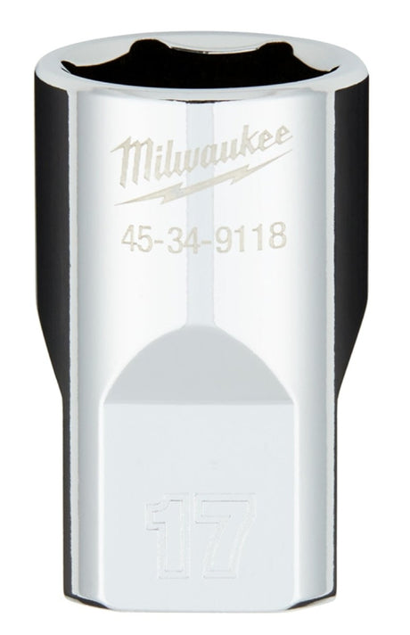Milwaukee 45-34-9118 Socket, 17 mm Socket, 1/2 in Drive, 6-Point, Chrome Vanadium Steel, Chrome-Plated