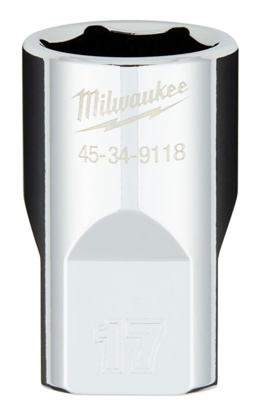 Milwaukee 45-34-9118 Socket, 17 mm Socket, 1/2 in Drive, 6-Point, Chrome Vanadium Steel, Chrome-Plated