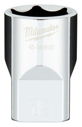 Milwaukee 45-34-9120 Socket, 19 mm Socket, Standard Socket, 1/2 in Drive, 6-Point, Chrome Vanadium Steel, Chrome