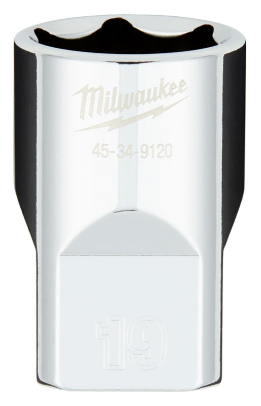 Milwaukee 45-34-9120 Socket, 19 mm Socket, 1/2 in Drive, 6-Point, Chrome Vanadium Steel, Chrome-Plated
