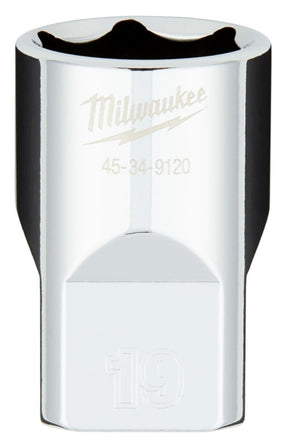 Milwaukee 45-34-9120 Socket, 19 mm Socket, 1/2 in Drive, 6-Point, Chrome Vanadium Steel, Chrome-Plated