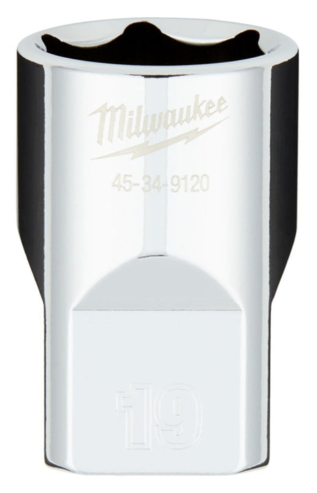 Milwaukee 45-34-9120 Socket, 19 mm Socket, 1/2 in Drive, 6-Point, Chrome Vanadium Steel, Chrome-Plated
