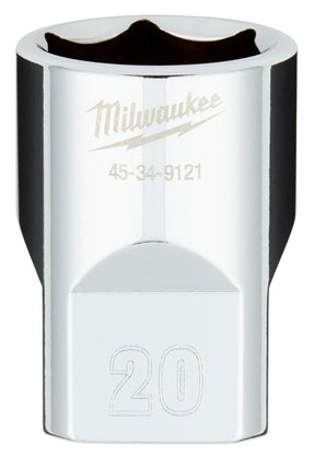 Milwaukee 45-34-9121 Socket, 20 mm Socket, 1/2 in Drive, 6-Point, Chrome Vanadium Steel, Chrome-Plated