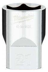 Milwaukee 45-34-9122 Socket, 21 mm Socket, 1/2 in Drive, 6-Point, Chrome Vanadium Steel, Chrome